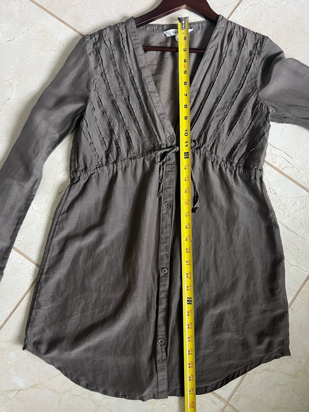 Athleta Day Dream Silk Coverup Tunic XS Brown Pintuck Drawstring Boho Beach Top - Picture 7 of 8